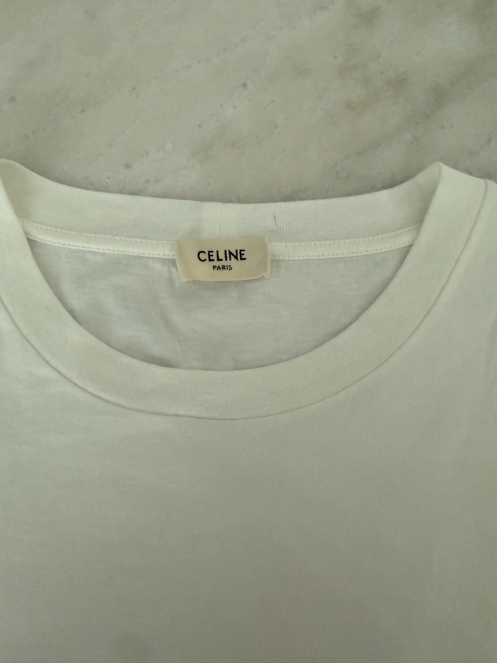 Celine White Cropped T-Shirt with Black CELINE Logo - Picture 4 of 7